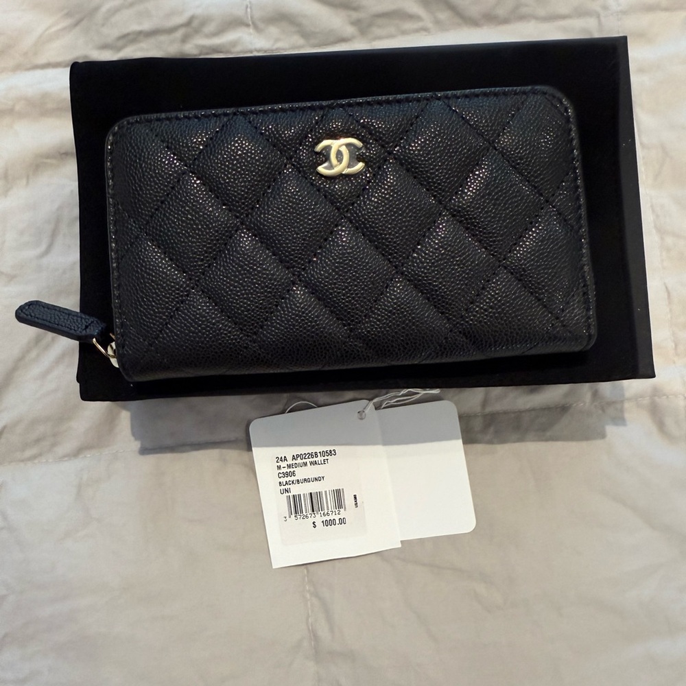 CHANEL Black Quilted Zipper Wallet brand new with tags